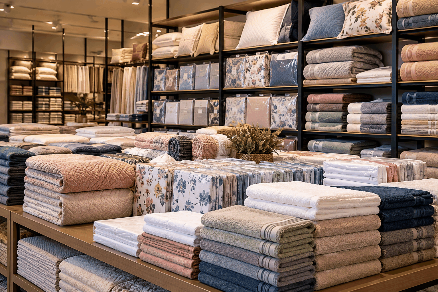 Seleção de produtos de cama, mesa e banho para revenda